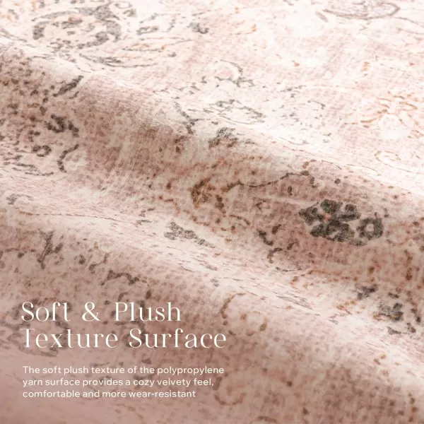 Phantoscope Vintage Collection Area Rug 6x9  Large Living Room Rug  Washable Rug Boho Rugs NonSlip for Bedroom Dining Room LowPile Floor Carpet Distressed Accent Rug BeigeNeutralSoft Pink  Beige