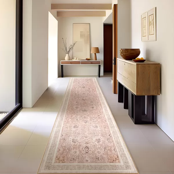 Phantoscope Vintage Collection Area Rug 6x9  Large Living Room Rug  Washable Rug Boho Rugs NonSlip for Bedroom Dining Room LowPile Floor Carpet Distressed Accent Rug BeigeNeutralSoft Pink  Beige