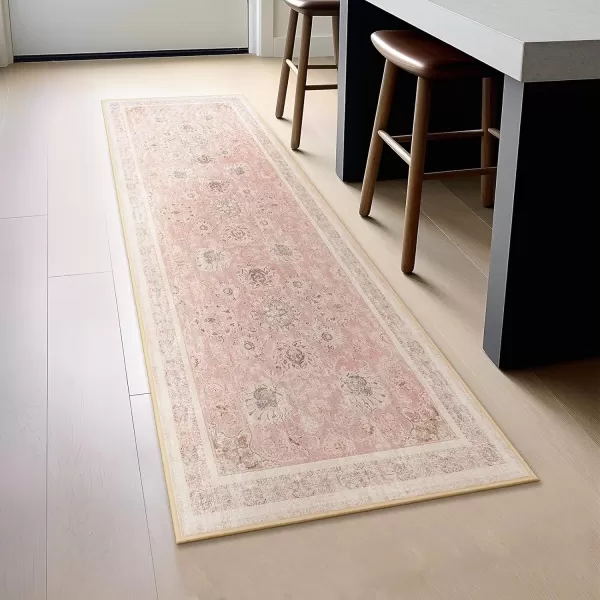 Phantoscope Vintage Collection Area Rug 6x9  Large Living Room Rug  Washable Rug Boho Rugs NonSlip for Bedroom Dining Room LowPile Floor Carpet Distressed Accent Rug BeigeNeutralSoft Pink  Beige