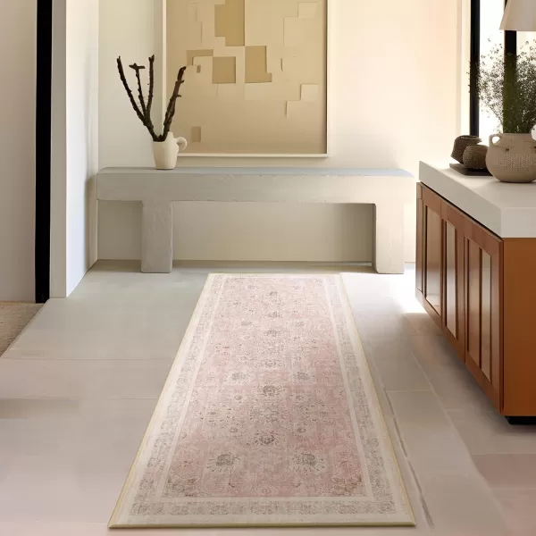 Phantoscope Vintage Collection Area Rug 6x9  Large Living Room Rug  Washable Rug Boho Rugs NonSlip for Bedroom Dining Room LowPile Floor Carpet Distressed Accent Rug BeigeNeutralSoft Pink  Beige