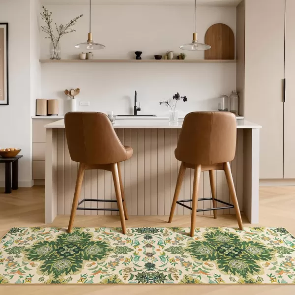 Phantoscope Vintage Collection Round Area Rug 6ft Washable NonSlip Round Rug Large Circle Rug LowPile Floral Painting Boho Carpet for Living Room Bedroom Kitchen Dining Room Forest GreenCreamForest GreenCream