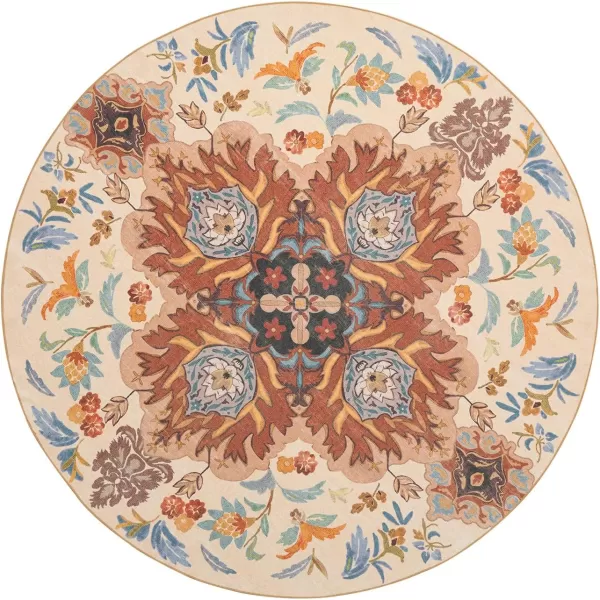 Phantoscope Vintage Collection Round Area Rug 6ft Washable NonSlip Round Rug Large Circle Rug LowPile Floral Painting Boho Carpet for Living Room Bedroom Kitchen Dining Room Forest GreenCreamRustMulti Floral