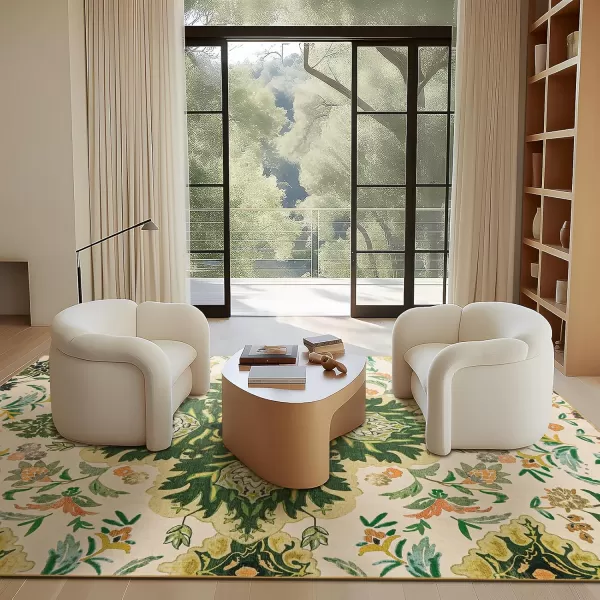 Phantoscope Vintage Collection Round Area Rug 6ft Washable NonSlip Round Rug Large Circle Rug LowPile Floral Painting Boho Carpet for Living Room Bedroom Kitchen Dining Room Forest GreenCreamForest GreenCream