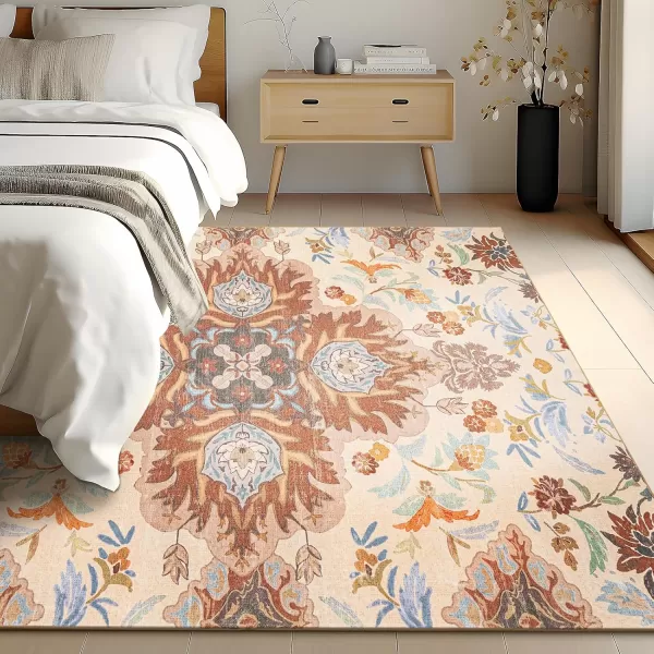 Phantoscope Vintage Collection Round Area Rug 6ft Washable NonSlip Round Rug Large Circle Rug LowPile Floral Painting Boho Carpet for Living Room Bedroom Kitchen Dining Room Forest GreenCreamRustMulti Floral