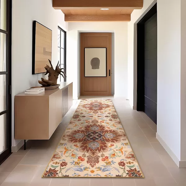 Phantoscope Vintage Collection Round Area Rug 6ft Washable NonSlip Round Rug Large Circle Rug LowPile Floral Painting Boho Carpet for Living Room Bedroom Kitchen Dining Room Forest GreenCreamRustMulti Floral