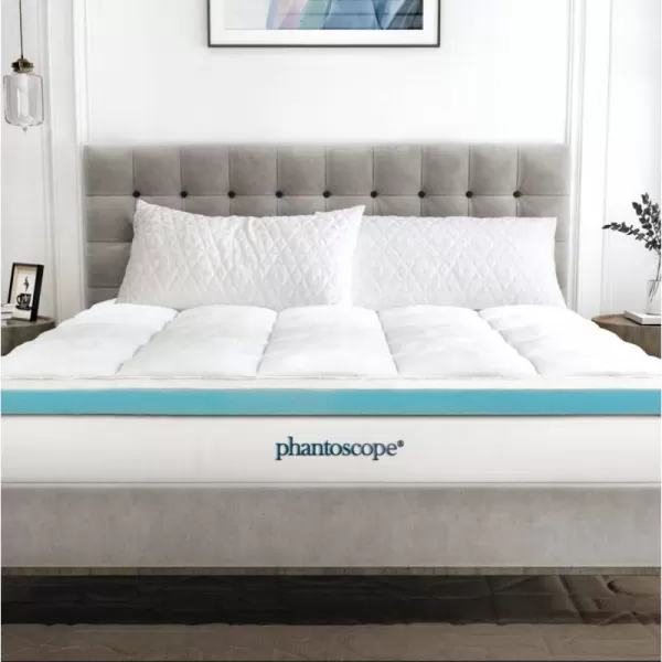 Phantoscope 4 Inch Dual Layer Memory Foam Mattress Topper Queen Size 2 Inch Cooling Gel Memory Foam  2 Inch Cotton Pillow Top Cover Relieve Hip and Back Pain for Stomach and Side Sleepers White