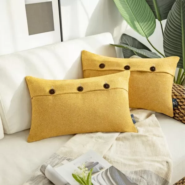 Phantoscope Farmhouse Throw Pillow Covers Triple Button Vintage Linen Solid Decorative Pillow Cover for Couch Bed and Chair Off White 18 x 18 inches 45 x 45 cm Pack of 2Yellow
