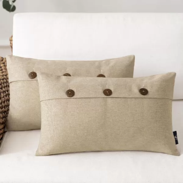 Phantoscope Farmhouse Throw Pillow Covers Triple Button Vintage Linen Solid Decorative Pillow Cover for Couch Bed and Chair Off White 18 x 18 inches 45 x 45 cm Pack of 2Light Beige