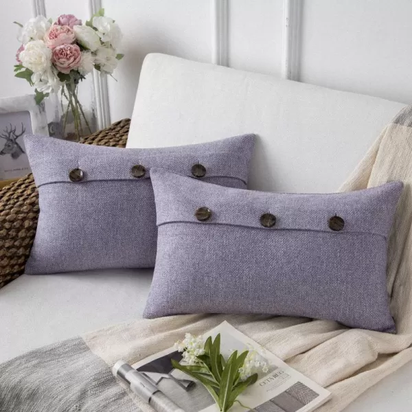 Phantoscope Farmhouse Throw Pillow Covers Triple Button Vintage Linen Solid Decorative Pillow Cover for Couch Bed and Chair Off White 18 x 18 inches 45 x 45 cm Pack of 2Light Purple