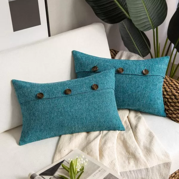 Phantoscope Farmhouse Throw Pillow Covers Triple Button Vintage Linen Solid Decorative Pillow Cover for Couch Bed and Chair Off White 18 x 18 inches 45 x 45 cm Pack of 2Lake Blue