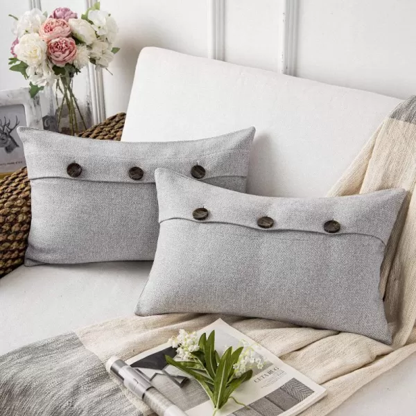 Phantoscope Farmhouse Throw Pillow Covers Triple Button Vintage Linen Solid Decorative Pillow Cover for Couch Bed and Chair Off White 18 x 18 inches 45 x 45 cm Pack of 2Light Grey