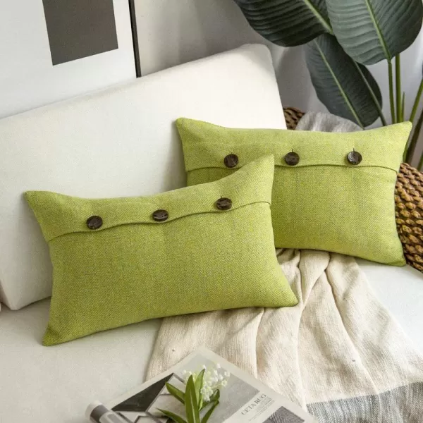 Phantoscope Farmhouse Throw Pillow Covers Triple Button Vintage Linen Solid Decorative Pillow Cover for Couch Bed and Chair Off White 18 x 18 inches 45 x 45 cm Pack of 2Yellow Green