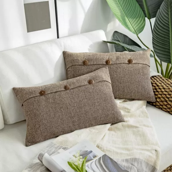 Phantoscope Farmhouse Throw Pillow Covers Triple Button Vintage Linen Solid Decorative Pillow Cover for Couch Bed and Chair Off White 18 x 18 inches 45 x 45 cm Pack of 2Coffee
