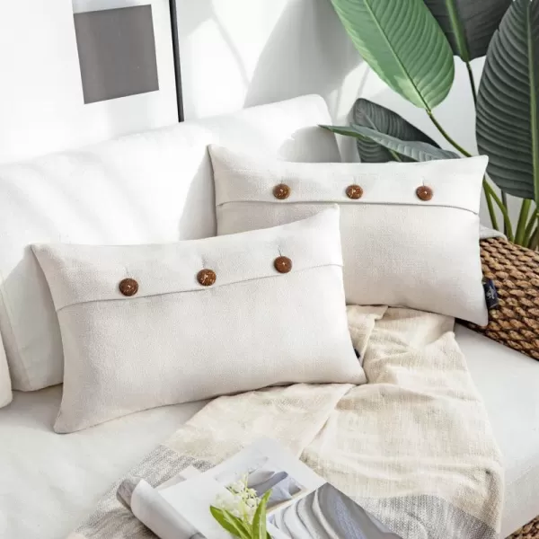 Phantoscope Farmhouse Throw Pillow Covers Triple Button Vintage Linen Solid Decorative Pillow Cover for Couch Bed and Chair Off White 18 x 18 inches 45 x 45 cm Pack of 2Offwhite