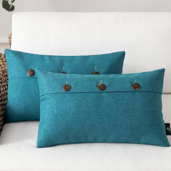 Phantoscope Farmhouse Throw Pillow Covers Triple Button Vintage Linen Solid Decorative Pillow Cover for Couch Bed and Chair Off White 18 x 18 inches 45 x 45 cm Pack of 2Blue