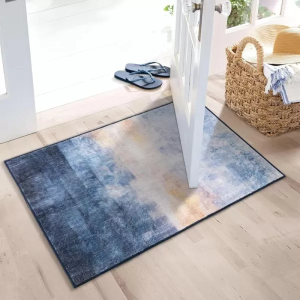 Phantoscope Hallway Runner Rug 2x6  Boho Washable NonSlip Kitchen Rug Runner UltraThin Vintage Distressed Accent Throw Rug for Entryway Laundry Bathroom Bedroom Navy BlueBeigeNavy BlueBeige