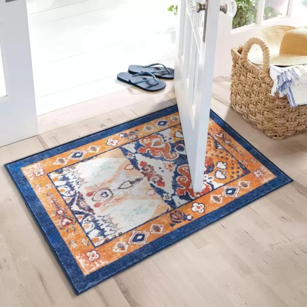 Phantoscope Hallway Runner Rug 2x6  Boho Washable NonSlip Kitchen Rug Runner UltraThin Vintage Distressed Accent Throw Rug for Entryway Laundry Bathroom Bedroom NavyOrangeNavyOrange