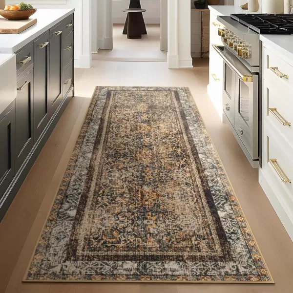 Phantoscope Hallway Runner Rug 2x6  Boho Washable NonSlip Kitchen Rug Runner UltraThin Vintage Distressed Accent Throw Rug for Entryway Laundry Bathroom Bedroom Brick RedBlackDark BrownOrange Spice