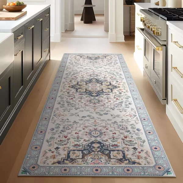 Phantoscope Hallway Runner Rug 2x6 Boho Washable NonSlip Kitchen Rug Runner with Rubber Backing UltraThin Classic Floral Painting Carpet Runner for Entryway Laundry Bathroom BlueIvoryLilacBlueIvoryLilac