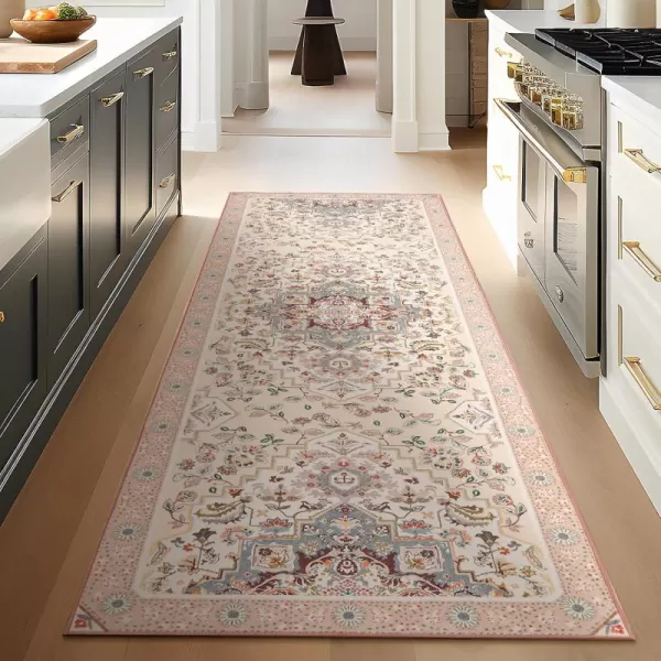 Phantoscope Hallway Runner Rug 2x6 Boho Washable NonSlip Kitchen Rug Runner with Rubber Backing UltraThin Classic Floral Painting Carpet Runner for Entryway Laundry Bathroom BlueIvoryLilacPinkIvoryGray