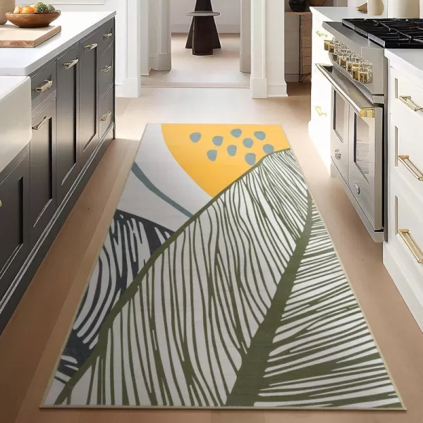 Phantoscope Hallway Runner Rug 2x6 Illustration Washable NonSlip Kitchen Rug Runner with Rubber Backing UltraThin Abstract Plant Painting Carpet Runner for Entryway Laundry Bathroom YellowGreenYellowGreen