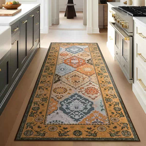 Phantoscope Hallway Runner Rug 2x6  Vintage Washable NonSlip Kitchen Rug Runner with Rubber Backing UltraThin Moroccan Boho Carpet Runner for Entryway Laundry Bathroom Blue TealMultiTan BrownMulti