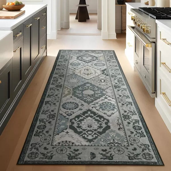 Phantoscope Hallway Runner Rug 2x6  Vintage Washable NonSlip Kitchen Rug Runner with Rubber Backing UltraThin Moroccan Boho Carpet Runner for Entryway Laundry Bathroom Blue TealMultiNeutral Gray
