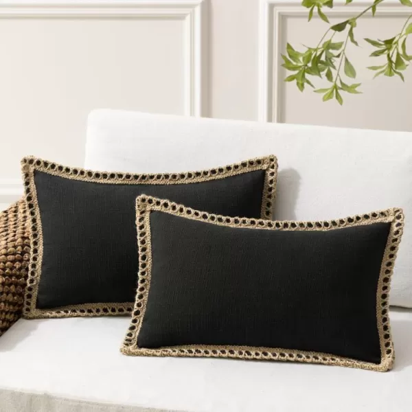 Phantoscope Pack of 2 Farmhouse Decorative Solid Throw Decorative Pillow Cover Burlap Linen Trimmed Tailored Edges Orange 18 x 18 inches 45 x 45 cmBlack