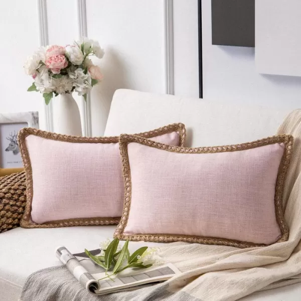Phantoscope Pack of 2 Farmhouse Decorative Solid Throw Decorative Pillow Cover Burlap Linen Trimmed Tailored Edges Orange 18 x 18 inches 45 x 45 cmBlush Pink