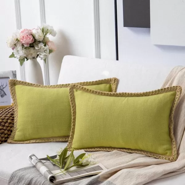 Phantoscope Pack of 2 Farmhouse Decorative Solid Throw Decorative Pillow Cover Burlap Linen Trimmed Tailored Edges Orange 18 x 18 inches 45 x 45 cmChartreuse Green
