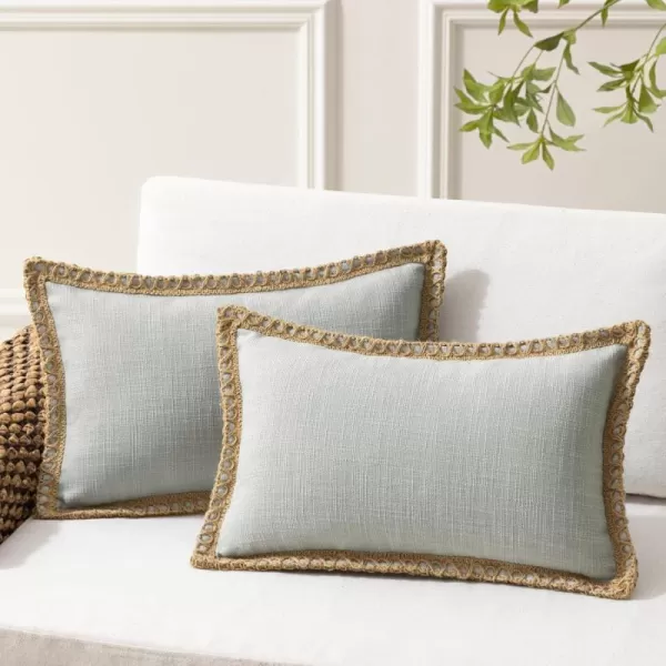 Phantoscope Pack of 2 Farmhouse Decorative Solid Throw Decorative Pillow Cover Burlap Linen Trimmed Tailored Edges Orange 18 x 18 inches 45 x 45 cmFlax Gray