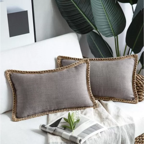 Phantoscope Pack of 2 Farmhouse Decorative Solid Throw Decorative Pillow Cover Burlap Linen Trimmed Tailored Edges Orange 18 x 18 inches 45 x 45 cmGray
