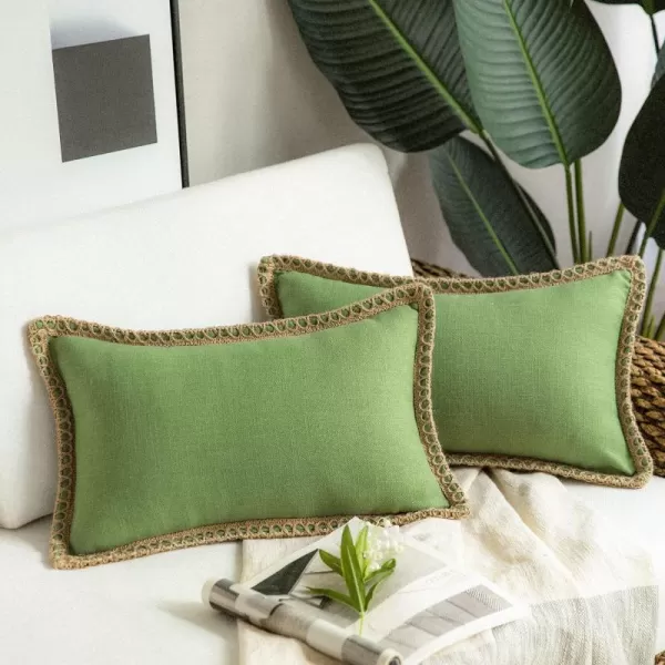 Phantoscope Pack of 2 Farmhouse Decorative Solid Throw Decorative Pillow Cover Burlap Linen Trimmed Tailored Edges Orange 18 x 18 inches 45 x 45 cmGreen