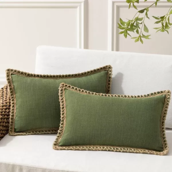 Phantoscope Pack of 2 Farmhouse Decorative Solid Throw Decorative Pillow Cover Burlap Linen Trimmed Tailored Edges Orange 18 x 18 inches 45 x 45 cmOlive Green