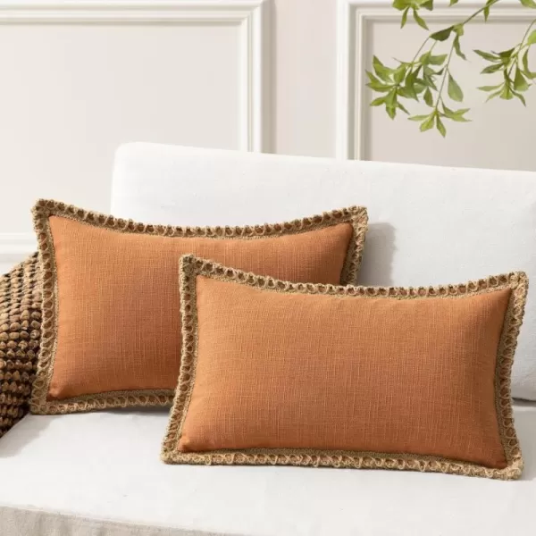 Phantoscope Pack of 2 Farmhouse Decorative Solid Throw Decorative Pillow Cover Burlap Linen Trimmed Tailored Edges Orange 18 x 18 inches 45 x 45 cmOrange