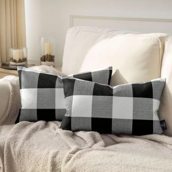 Phantoscope Pack of 2 Gingham Buffalo Check Plaid Throw Decorative Pillow Cover Outdoor Indoor Throw Pillows Farmhouse Square Pillow Cases for Home Decor Navy Blue18 x 18 InchesBlack and White