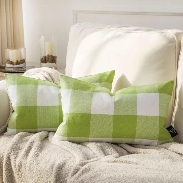 Phantoscope Pack of 2 Gingham Buffalo Check Plaid Throw Decorative Pillow Cover Outdoor Indoor Throw Pillows Farmhouse Square Pillow Cases for Home Decor Navy Blue18 x 18 InchesGreen