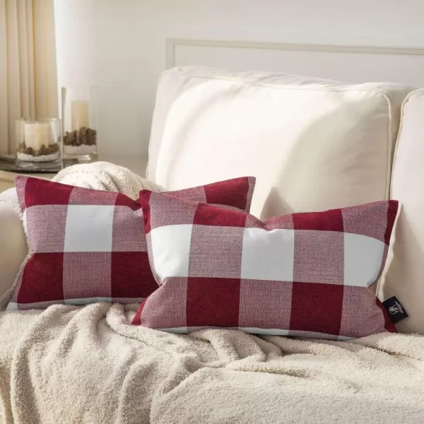 Phantoscope Pack of 2 Gingham Buffalo Check Plaid Throw Decorative Pillow Cover Outdoor Indoor Throw Pillows Farmhouse Square Pillow Cases for Home Decor Navy Blue18 x 18 InchesRed