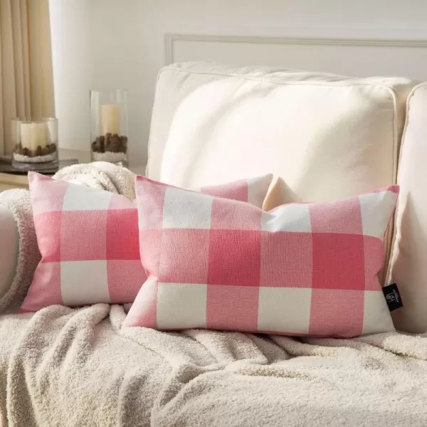 Phantoscope Pack of 2 Gingham Buffalo Check Plaid Throw Decorative Pillow Cover Outdoor Indoor Throw Pillows Farmhouse Square Pillow Cases for Home Decor Navy Blue18 x 18 InchesPink