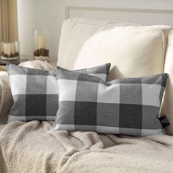 Phantoscope Pack of 2 Gingham Buffalo Check Plaid Throw Decorative Pillow Cover Outdoor Indoor Throw Pillows Farmhouse Square Pillow Cases for Home Decor Navy Blue18 x 18 InchesGray