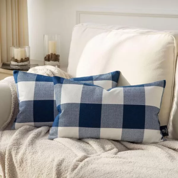 Phantoscope Pack of 2 Gingham Buffalo Check Plaid Throw Decorative Pillow Cover Outdoor Indoor Throw Pillows Farmhouse Square Pillow Cases for Home Decor Navy Blue18 x 18 InchesNavy Blue