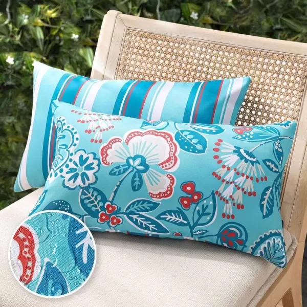 Phantoscope Pack of 2 Outdoor Indoor Throw Decorative Pillow Cover Floral Waterproof Patio Pillows Cushion Case for Couch Tent Park Off White 18 x 18 InchesTurquoise