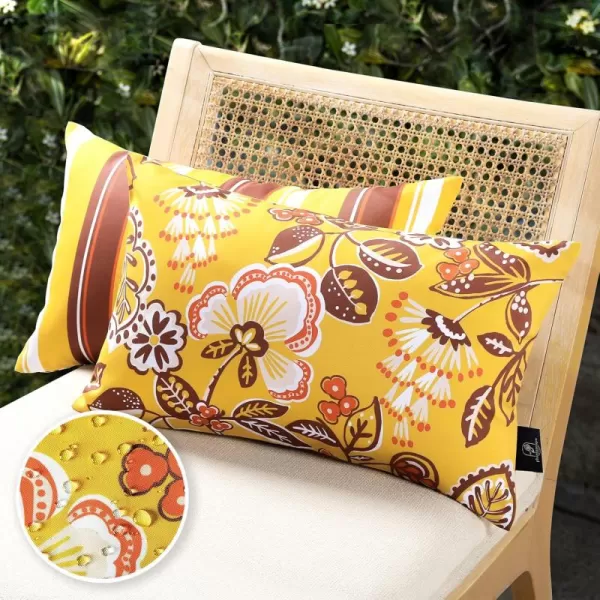 Phantoscope Pack of 2 Outdoor Indoor Throw Decorative Pillow Cover Floral Waterproof Patio Pillows Cushion Case for Couch Tent Park Off White 18 x 18 InchesYellow