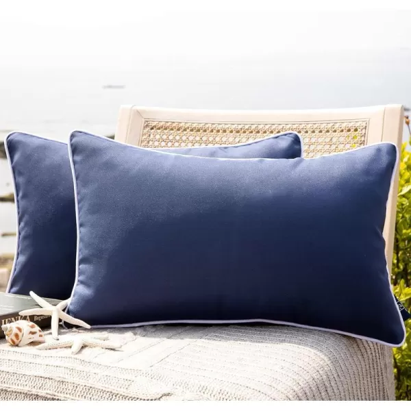 Phantoscope Pack of 2 Outdoor Waterproof Throw Pillow Covers Decorative Square Cushion Case Patio Pillows for Couch Tent Sunbrella 18x18 YellowDark Blue