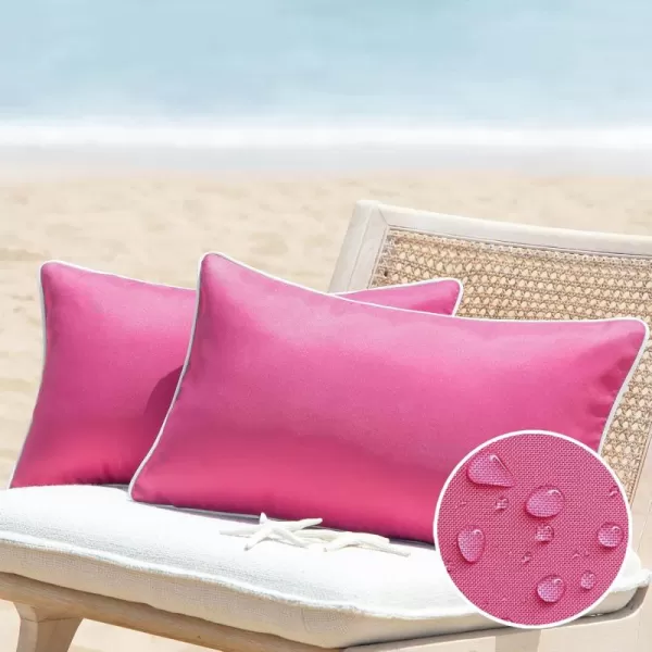 Phantoscope Pack of 2 Outdoor Waterproof Throw Pillow Covers Decorative Square Cushion Case Patio Pillows for Couch Tent Sunbrella 18x18 YellowHot Pink