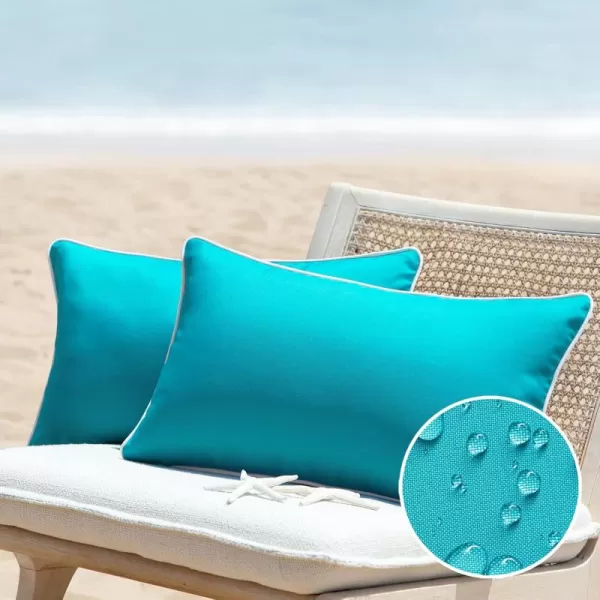 Phantoscope Pack of 2 Outdoor Waterproof Throw Pillow Covers Decorative Square Cushion Case Patio Pillows for Couch Tent Sunbrella 18x18 YellowTeal Blue