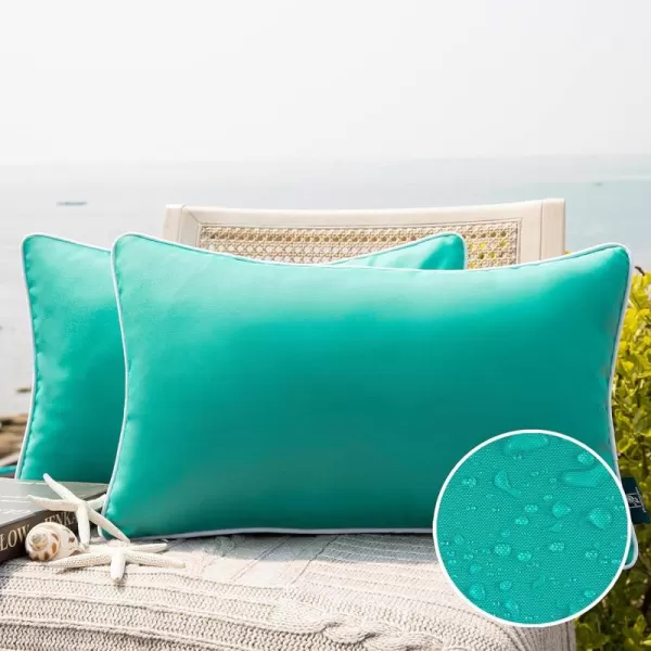 Phantoscope Pack of 2 Outdoor Waterproof Throw Pillow Covers Decorative Square Cushion Case Patio Pillows for Couch Tent Sunbrella 18x18 YellowTurquoise