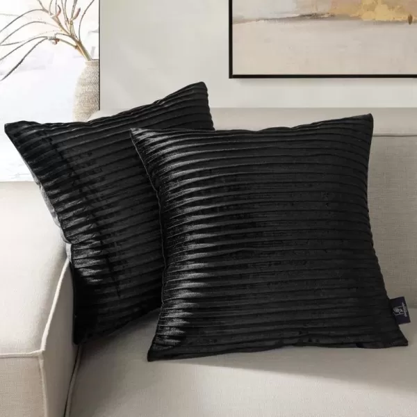 Phantoscope Pack of 2 Velvet Decorative Throw Pillow Covers  Crushed Velvet Handmade Pleated Design  Soft Solid Square Pillow Case for Couch Bed and Chair Beige 18 x 18 inches 45 x 45 cmBlack