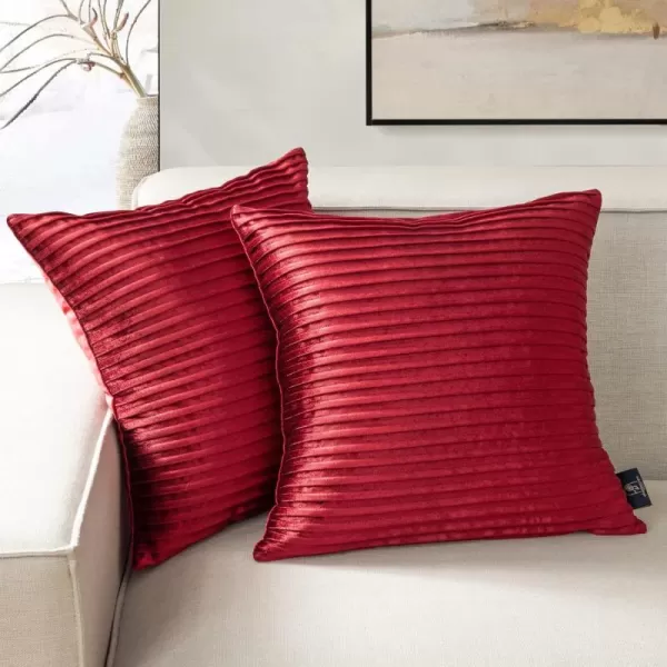 Phantoscope Pack of 2 Velvet Decorative Throw Pillow Covers  Crushed Velvet Handmade Pleated Design  Soft Solid Square Pillow Case for Couch Bed and Chair Beige 18 x 18 inches 45 x 45 cmRed
