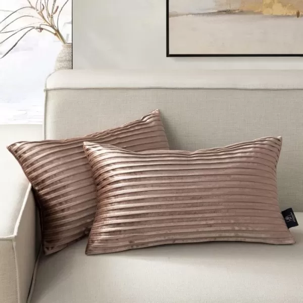 Phantoscope Pack of 2 Velvet Decorative Throw Pillow Covers  Crushed Velvet Handmade Pleated Design  Soft Solid Square Pillow Case for Couch Bed and Chair Beige 18 x 18 inches 45 x 45 cmLight Coffee